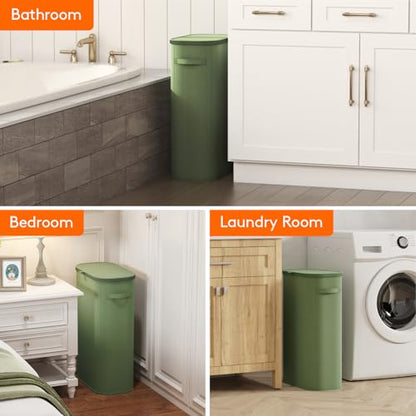 Lifewit Slim Laundry Basket with Lid and Removable Bag, 65L, Green - color: Green, size: 65L