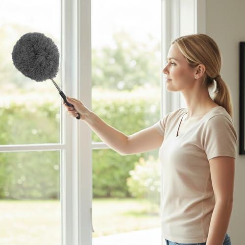 Extendable Feather Duster Telescopic Dust Remover for Home Office Car Furniture High Ceiling Cleaning Multi Purpose Tool(Grey,Round Head) - color: Gray, size: 12.6 in