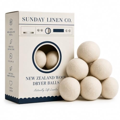 Wool Dryer Balls, 100% New Zealand Wool, Reusable, Natural Fabric Softener, 6 Pack
