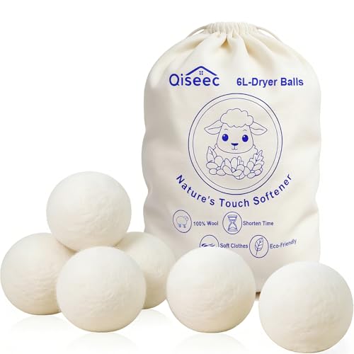 Wool Dryer Balls 6-Pack L - Natural Reusable Laundry Fabric Softener, Reduces Wrinkles & Drying Time, Hypoallergenic, Leaves Fabrics Naturally Soft and Fluffy - size: Large(Pack of 6)