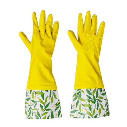 Evriholder Glam-Gloves Reusable Latex Dishwashing Gloves for Kitchen or Cleaning, Yellow, 3 Pairs, Patterns May Vary
