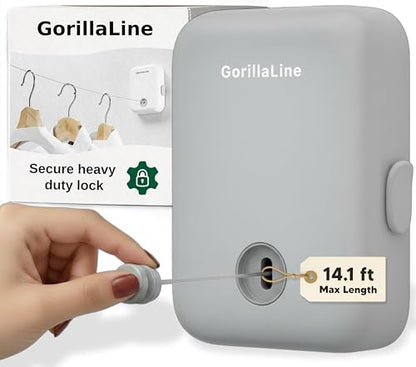 GorillaLine - Retractable Clothesline Indoor Outdoor Clothes Line - Heavy Duty Clothes Drying Laundry Line - Wall Mounted Drying Rack - Air Dry Clothing - color: Gray