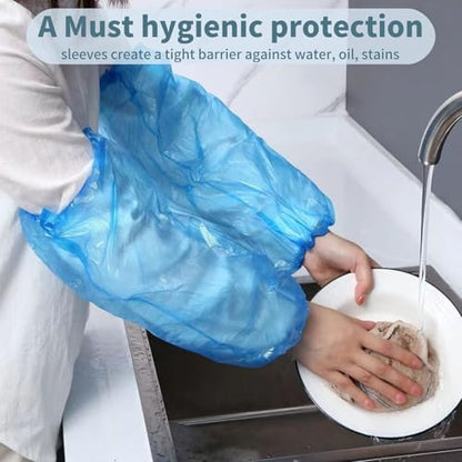 Disposable Arm Sleeves, 100 Pcs Waterproof Plastic Sleeve Protectors, Oilproof Oversleeves Covers - color: Blue-200pcs