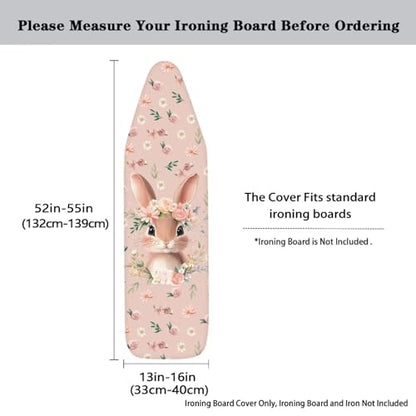 Easter Bunny and Flower Ironing Board Cover Replacement Iron Board Cover Easter Decoration Tabletop Heavy Duty Padded Iron Board Covers with Elastic Edge - color: Bunny and Flower