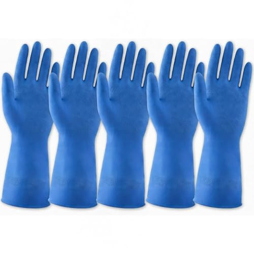 LADWA 5 Pairs Non-Slip Household Cleaning Reusable Dishwashing Gloves for Kitchen Washing Dishes Bathroom Gardening & Home Tasks Flexible Long-lasting & Waterproof Gloves Perfect for Woman Men (Blue) - color: Blue, size: Pack of 5