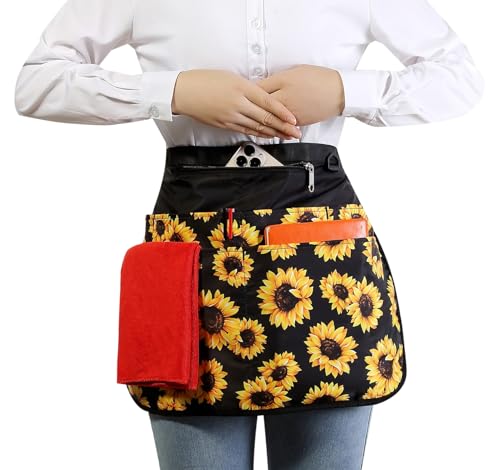 Bafelia Waterproof Server Apron for Women with 7 Pockets - color: Sunflower