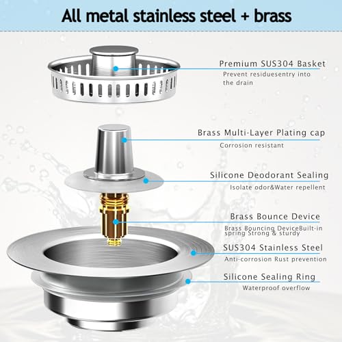 Upgraded 3-in-1 Pop-Up Kitchen Sink Drain Strainer Stopper - color: Silver, size: 1 Pack