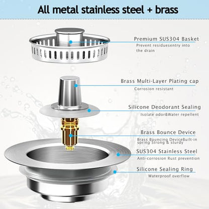 Upgraded 3-in-1 Pop-Up Kitchen Sink Drain Strainer Stopper - color: Silver, size: 1 Pack