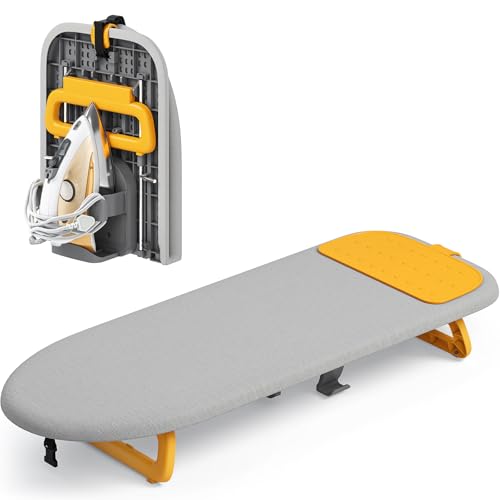 KINGBOARD Small Ironing Board with Iron Holder,Space Saving 12x32 Grey - color: Grey & Orange