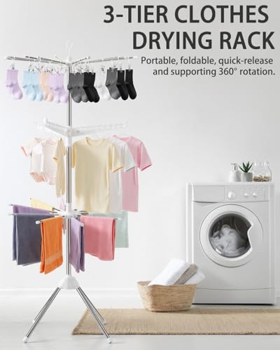 Foldable Clothes Drying Rack, 3 Tier Portable Laundry Drying Rack - size: 3-Tier