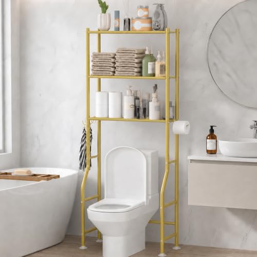 GloTika 3-Tier Over Toilet Storage, Anti-Tilt, 64" H, Gold - color: Gold, size: 3-Tier