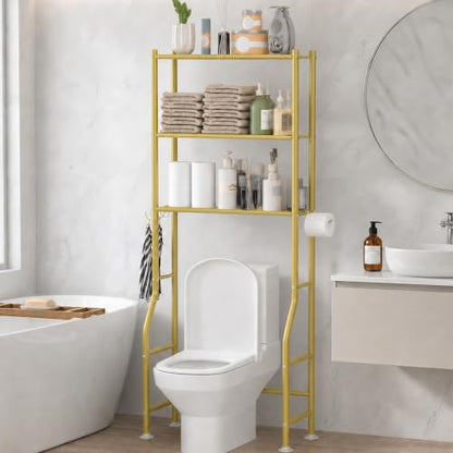 GloTika 3-Tier Over Toilet Storage, Anti-Tilt, 64" H, Gold - color: Gold, size: 3-Tier