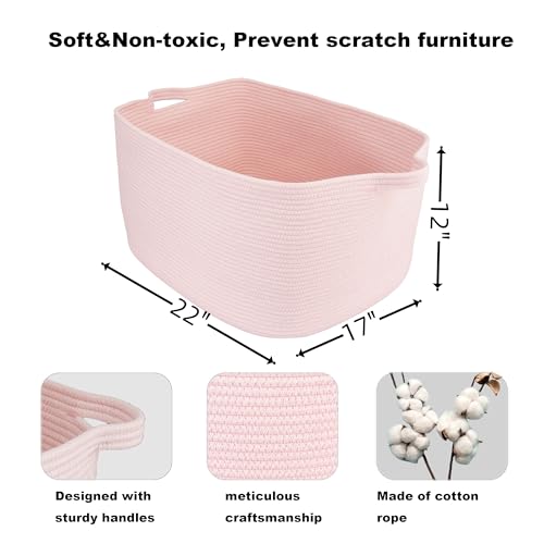 XUANGUO Large Rectangle Woven Cotton Rope Blanket Basket 22"x17"x12" Pink - color: Pink