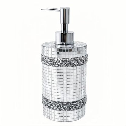 Silver Soap Dispenser，Mosaic Glass Decoration, 12oz Refillable - size: Soap Dispenser