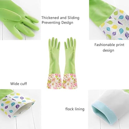 KINGFINGER Rubber Latex Waterproof Dishwashing Gloves for Kitchen,Precision Flocking Household Cleaning Gloves 2 pairs - size: Medium (Pack of 2)