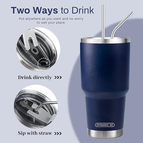 D·S 30 oz Navy Tumbler Double Wall Vacuum Insulated Travel Coffee Mug - color: Navy