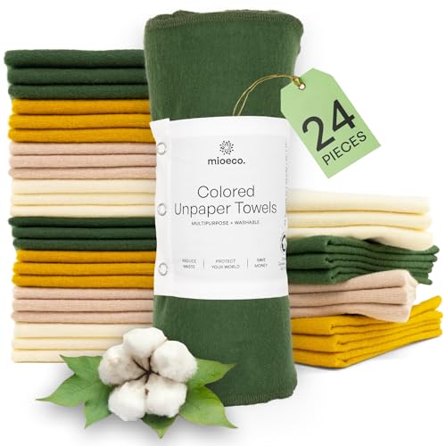 mioeco 24 Pack Reusable Kitchen Paper Towels, Organic Multicolor Cloths - size: 24 Pack Olive Bloom