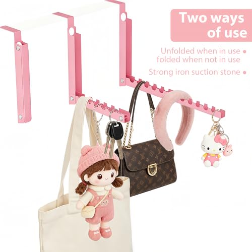 Pink Over the Door Hooks,Foldable Over the Door Hanger for Clothes - color: Pink-2Pack