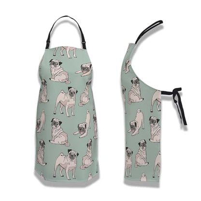 Garden Apron for Women Cute Dogs Pug Fun Aprons for Men for Kitchen Cooking Restaurant BBQ Painting Crafting Gardening 27” (W) x 31” (H), Waterproof Aprons - color: Cute Dogs Pug