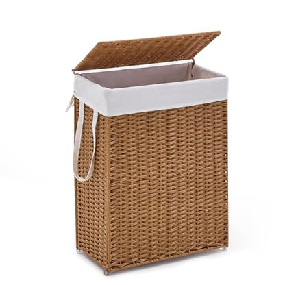 Slim Laundry Hamper with Lid, Handwoven Natural Water Hyacinth Basket - color: Brown, size: 65L