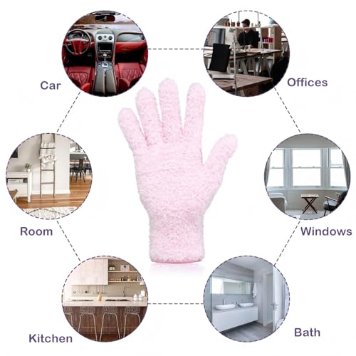Patelai 2 Pairs Microfiber Gloves for plants Dusting Cleaning Glove Mittens House Cars Blinds Dusting(Pink, Violet,Large) - color: Pink, Violet, size: Large