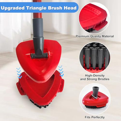 Spin Mop Handle Replacement for Ocedar, Mop Heads Replacements Compatible with RinseClean 2 Tank System, Include 2 Microfiber Spin Mop Replace Heads,4 Section Iron Mop Handle,1 Base and 1 Scrub Brush - size: 2 Tank-NEW