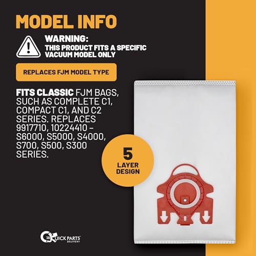 Vacuum Cleaner Dust Bags with Filters – Replacement for FJM Complete C1, Compact C1 & C2 Series – S6000, S4000, S700, S500, S300 – 5 Bags + 2 Filters - size: 5 Pack