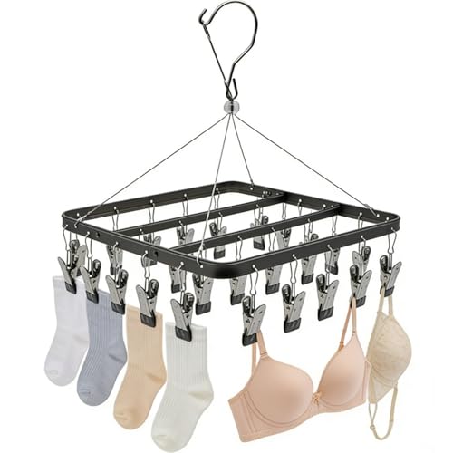 Pants Hanger Clothes Laundry Drying Rack with Clip Metal Black - color: Black
