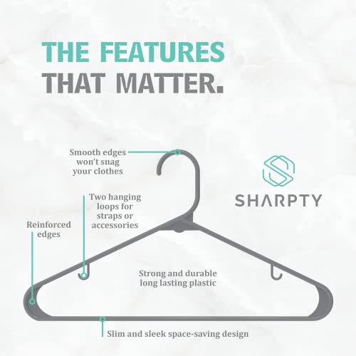 Sharpty Plastic Hangers Clothes Hangers for Clothing, Closet, Coats & Shirts - Durable, Thick, Tough & Space Saving - for Everyday Standard Use, Room Essentials & Basics - 20 Pack - Grey - color: Gray, size: 20