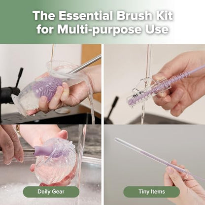 Haakaa Silicone Cleaning Brush Kit,Lavender,Portable Bottle Brush Cleaner - color: Lavender, size: 3 Piece Set
