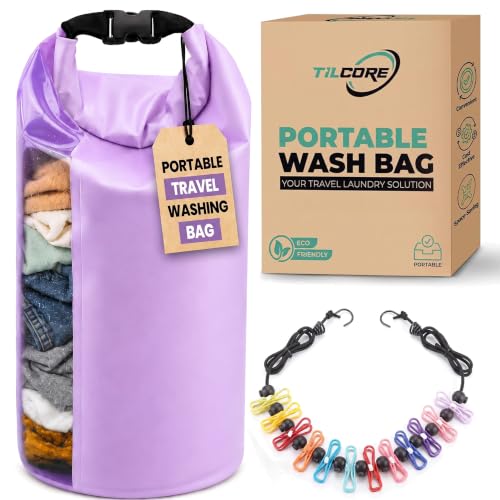 Travel Washing Machine & Retractable Clothesline - Hand Washing Machine & Portable Clothes Washer - Durable Travel Laundry Wash Bag & Camping Washing Machine - Portable Manual Clothes Washer - color: Lavander