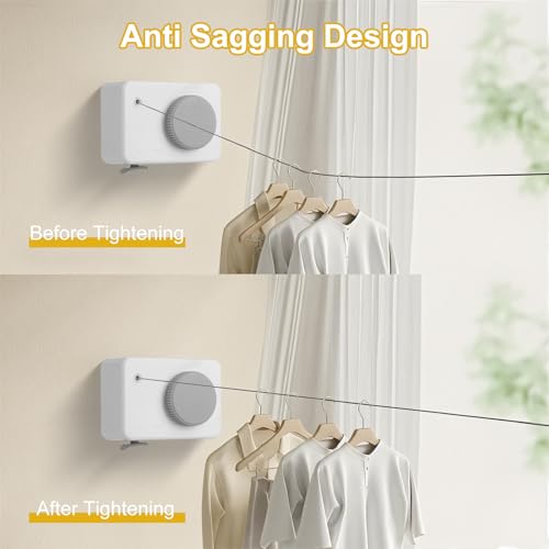 Retractable Clothesline Indoor/Outdoor, Anti-Sag for Drying Clothes Line for Indoor/Outdoor, We Equipped This 13.8 Fts Laundry line Retractable with 5 Large Clips (White-Gray) - color: Rectangle Gray-white