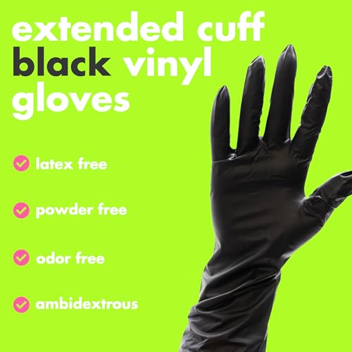 Colortrak Black Vinyl Gloves, Extended Cuff, 100 Count, Medium - size: Medium