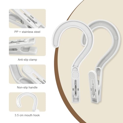 18 Heavy-Duty Clothes Pegs with Hooks - White Multi-Purpose Clips