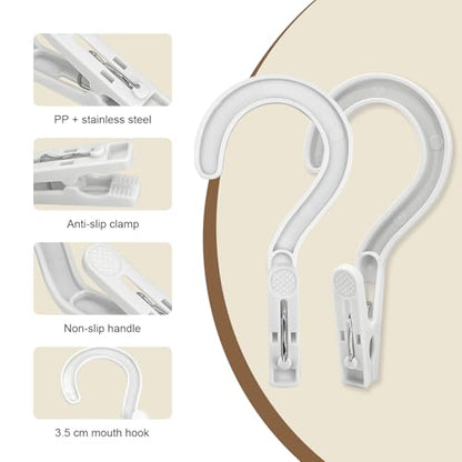 18 Heavy-Duty Clothes Pegs with Hooks - White Multi-Purpose Clips