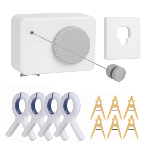 Retractable Clothesline Indoor/Outdoor, Anti-Sag for Drying Clothes Line for Indoor/Outdoor, We Equipped This 13.8 Fts Laundry line Retractable with 5 Large Clips (White-Gray) - color: Rectangle Gray-white