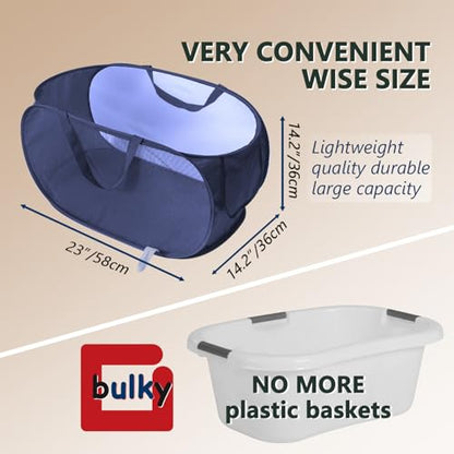 Collapsible Laundry Hamper Basket,Pop Up Mesh Foldable Bag for Laundry Room - color: Navy