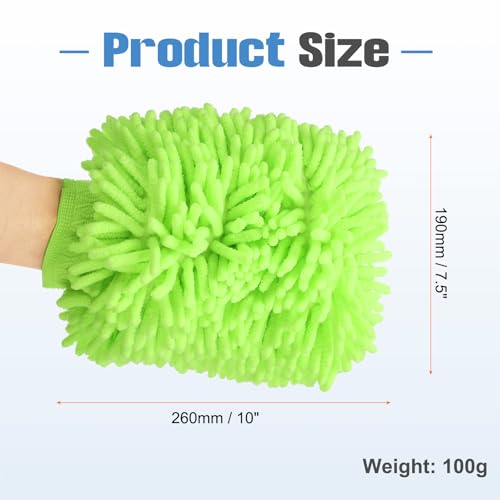 HARFINGTON 2pcs Chenille Microfiber Car Wash Mitts 10" x 7.5" Scratch Free Wash Gloves Absorbent Double Sided Plush Cleaning Drying Mitts for Car Washing Home Clean Lime Green - color: Lime Green