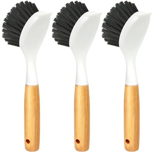 Holikme 3 Pack Dish Brush with Bamboo Handle Cleaning Brush,Black - color: Black