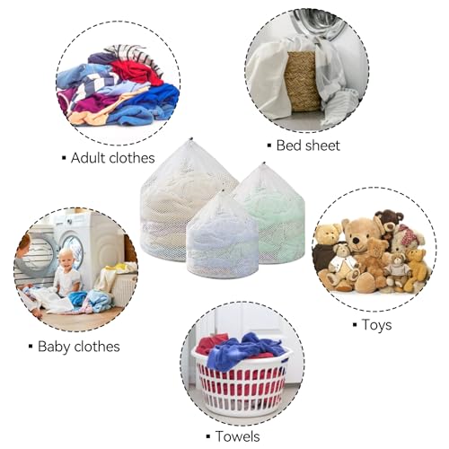 3Pcs Laundry Mesh Wash Bags, Drawstring Net Laundry Bag for Washing Machine, Mesh Laundry Wash Bags for Home Dorm Hotel Travel Use