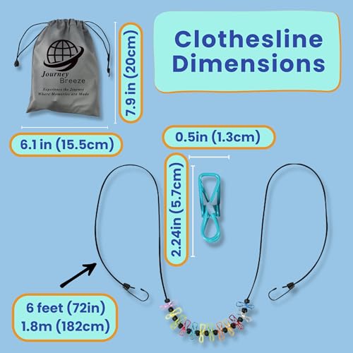 Travel Clothesline – Lightweight Portable Clothesline & Elastic Travel Clothesline Strong Indoor/Outdoor Clothesline, Drying Line for Travel Laundry for Hotels, Cruises & Camping