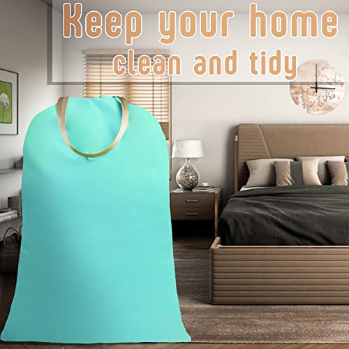 Sanlykate Large Canvas Cotton Laundry Bag with Drawstring & Handles, Heavy Duty Durable Dirty Clothes Organizer, Tear Resistant Hamper Liner Storage Bag, Travel Sack, 25.5 x 34inch - Lake Blue - color: Lake Blue