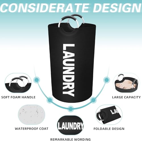 Vivicreate 115L Large Laundry Basket, Tall Collapsible Laundry Hamper with Aluminum Handles, Foldable Freestanding Clothes Storage Bin for Bedroom, Dorm, Bathroom (BLACK) - color: BLACK