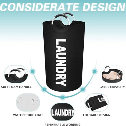 Vivicreate 115L Large Laundry Basket, Tall Collapsible Laundry Hamper with Aluminum Handles, Foldable Freestanding Clothes Storage Bin for Bedroom, Dorm, Bathroom (BLACK) - color: BLACK