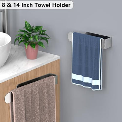 HUFEEOH Towel Bar Set, 2 Pack, Silver 8 and 14 Inch Towel Racks, U-Shaped - color: Silver, size: 2PC (8 Inch + 14 Inch)