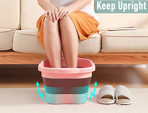 Collapsible Foot Spa Bath Soaking Tub for Girls Women, Inflatable Feet Soak Basin Bucket with Handle and Feet Massaging Acupoint, Pink - color: Brown/Pink