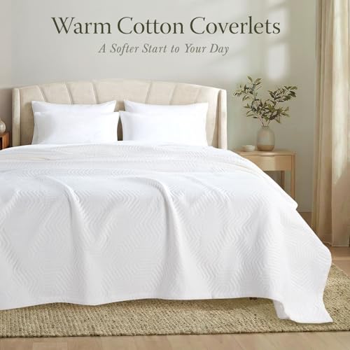 Threadmill Luxury Cotton Blankets for King Size Bed | All-Season Cozy 100% Cotton King Size Blanket | Aster Jacquard Soft & Lightweight Coverlet fits California King, 104x92 | White - color: Aster White, size: King / Cal King