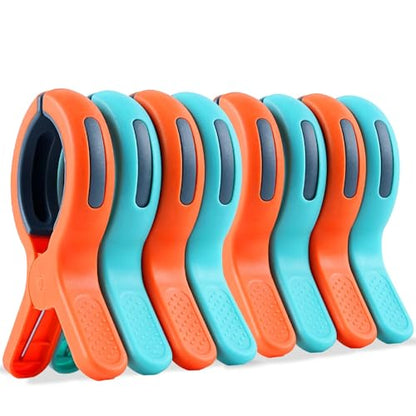 8 PCS Large Beach Towel Clips for Beach Chair, Heavy-Duty Plastic Clothes Pins, Towel Clips for Beach Chairs Cruise-Keep Your Towel from Blowing Away, Vacation Beach Must Have Beach Chair Clips - color: Blue-orange