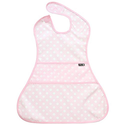 Plie Full Coverage Waterproof Feeding Bib for Toddlers – Extra Long Apron Bib for Mealtime, Self-Feeding, High Chairn - color: Baby Pink/Dot