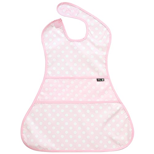 Plie Full Coverage Waterproof Feeding Bib for Toddlers – Extra Long Apron Bib for Mealtime, Self-Feeding, High Chairn - color: Baby Pink/Dot